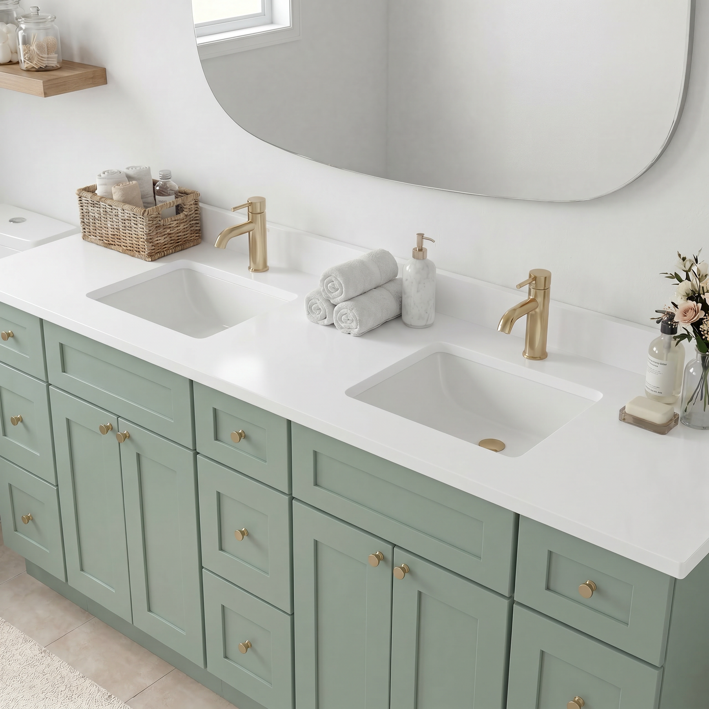84" Olive Green Shaker Vanity – Double Sink