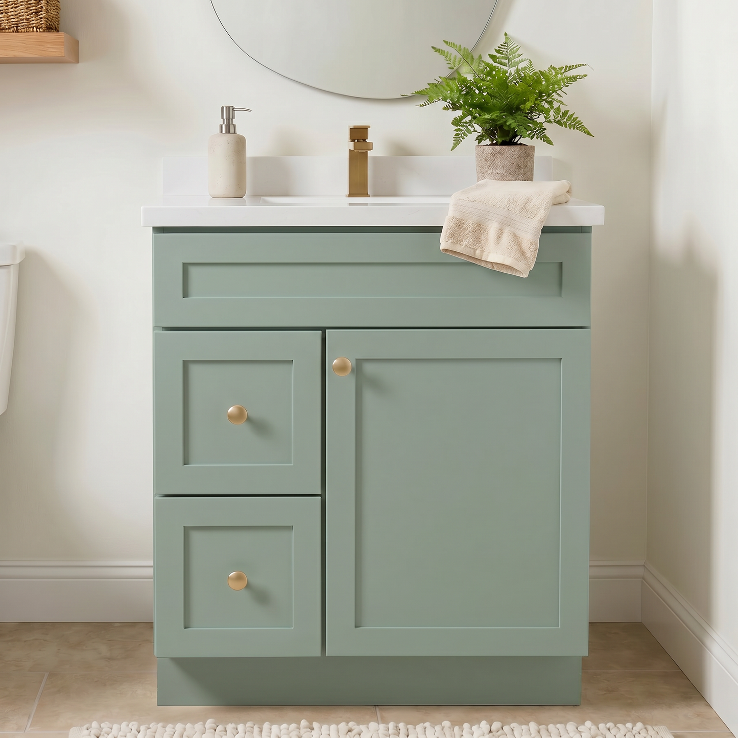 30" Olive Green Shaker Vanity – Single Sink