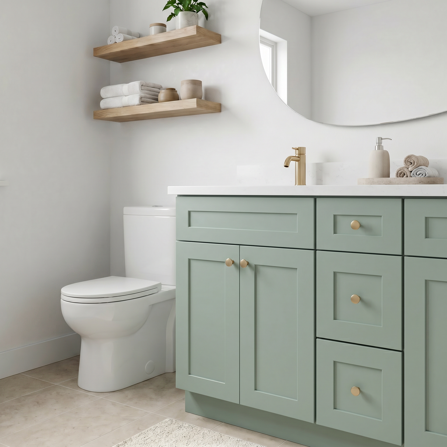 60" Olive Green Shaker Vanity – Double Sink