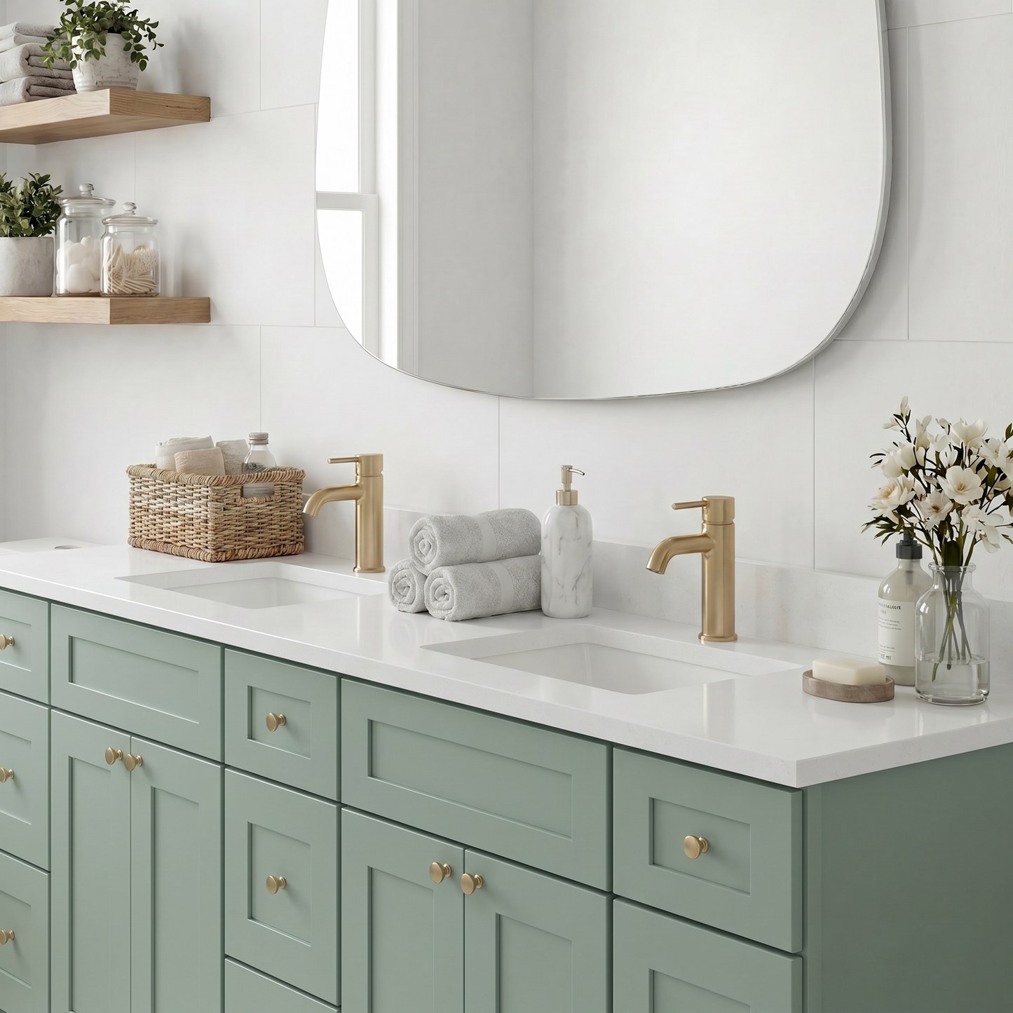 84" Olive Green Shaker Vanity – Double Sink