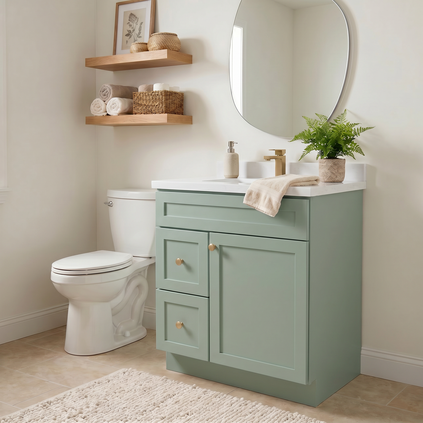30" Olive Green Shaker Vanity – Single Sink