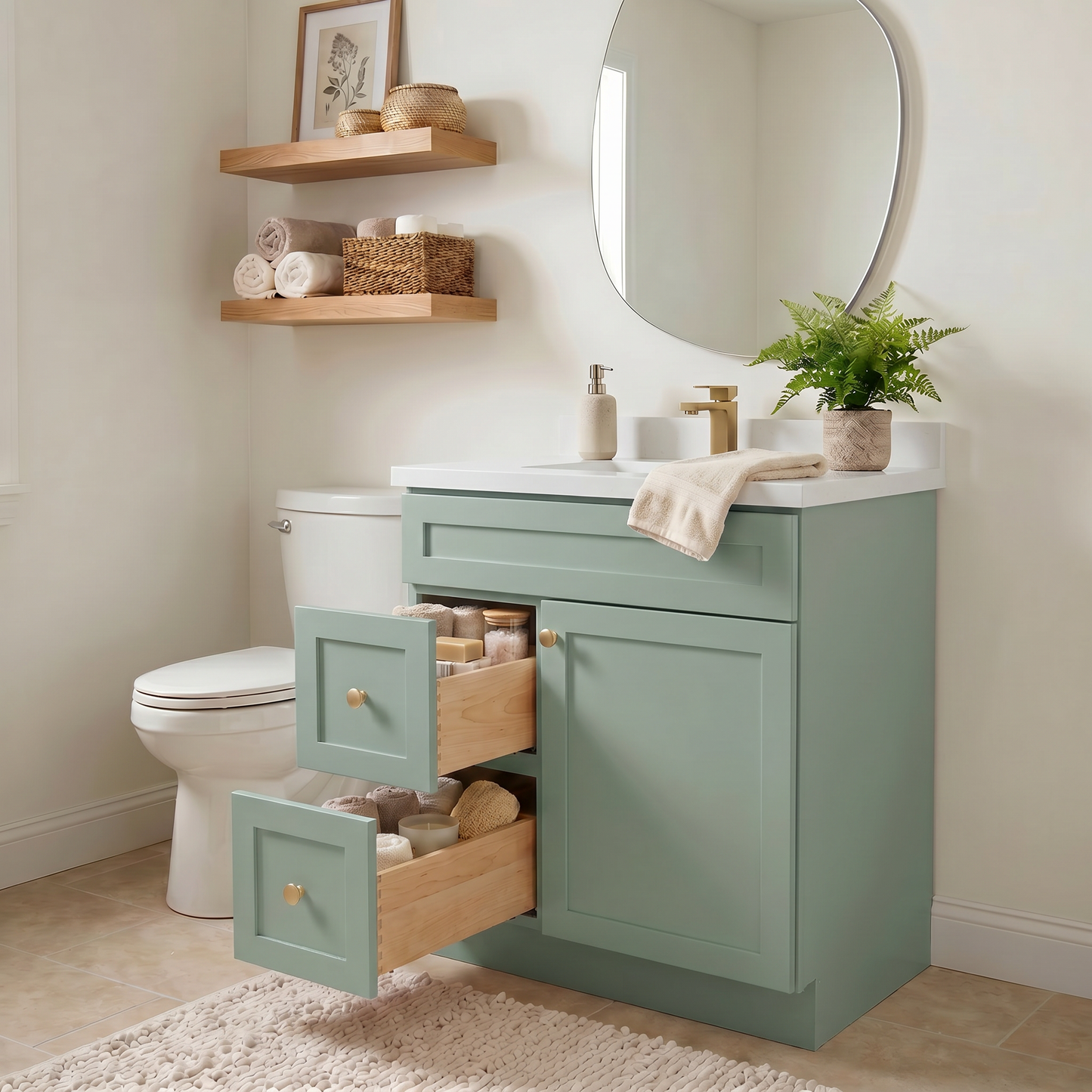 30" Olive Green Shaker Vanity – Single Sink
