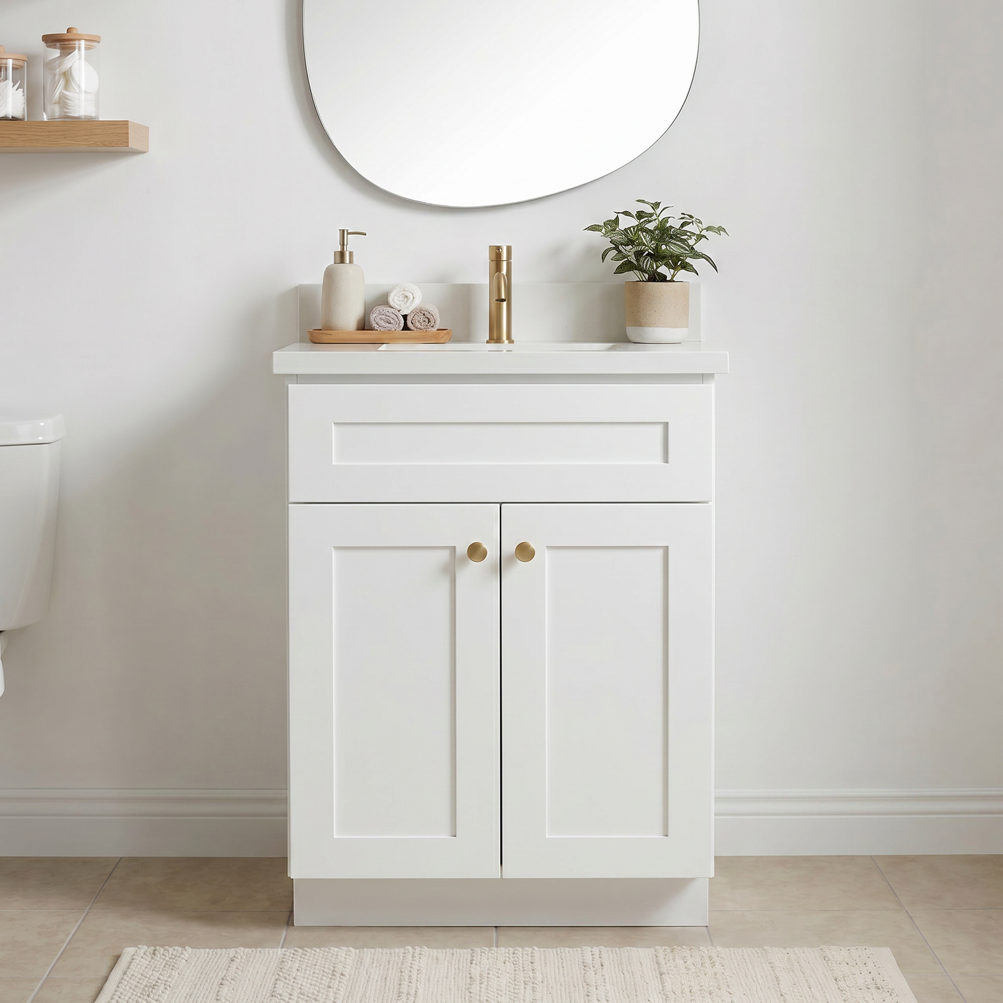 24" White Shaker Vanity – Single Sink