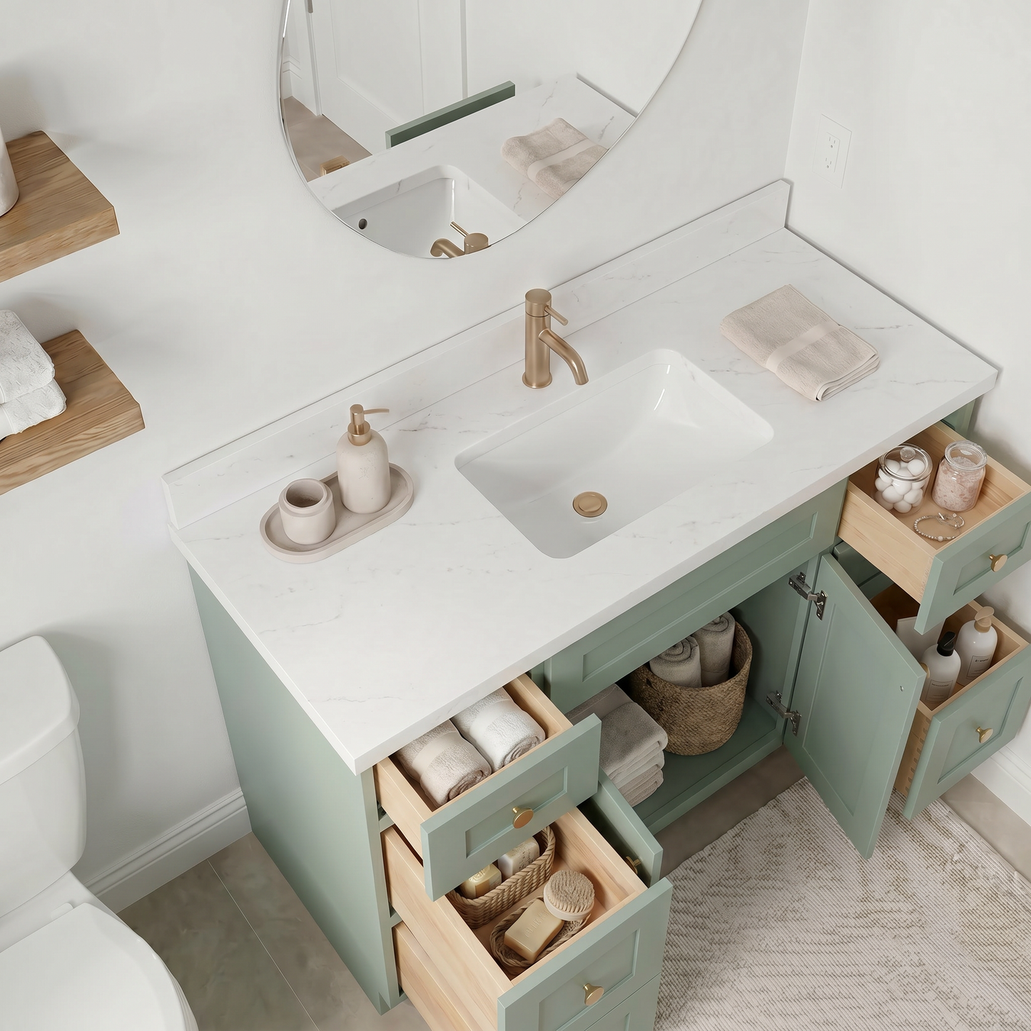 48" Olive Green Shaker Vanity – Single Sink