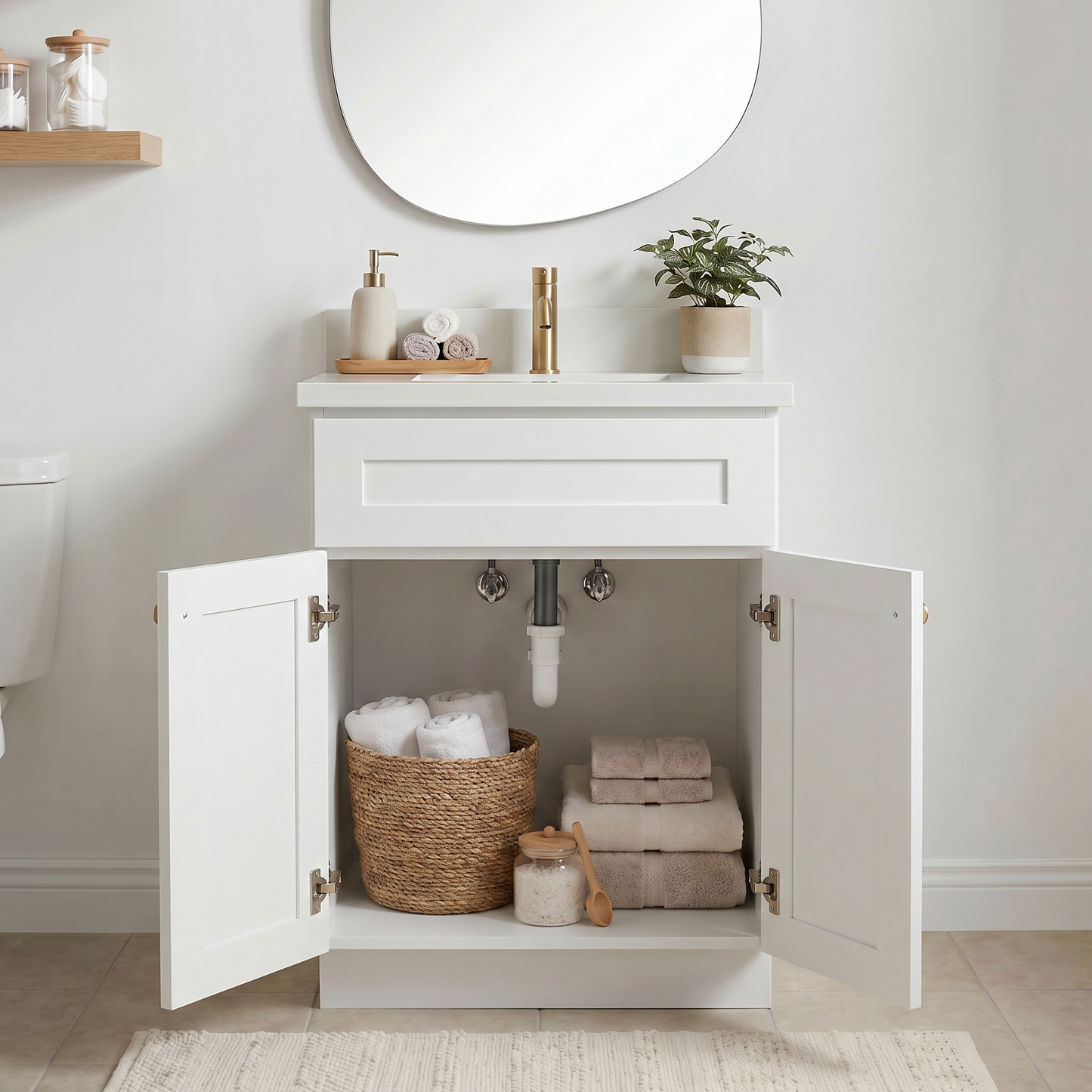 24" White Shaker Vanity – Single Sink