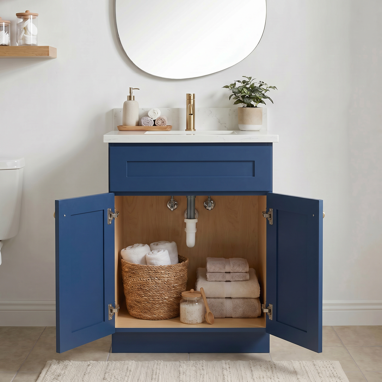 24" Navy Blue Shaker Vanity - Single Sink
