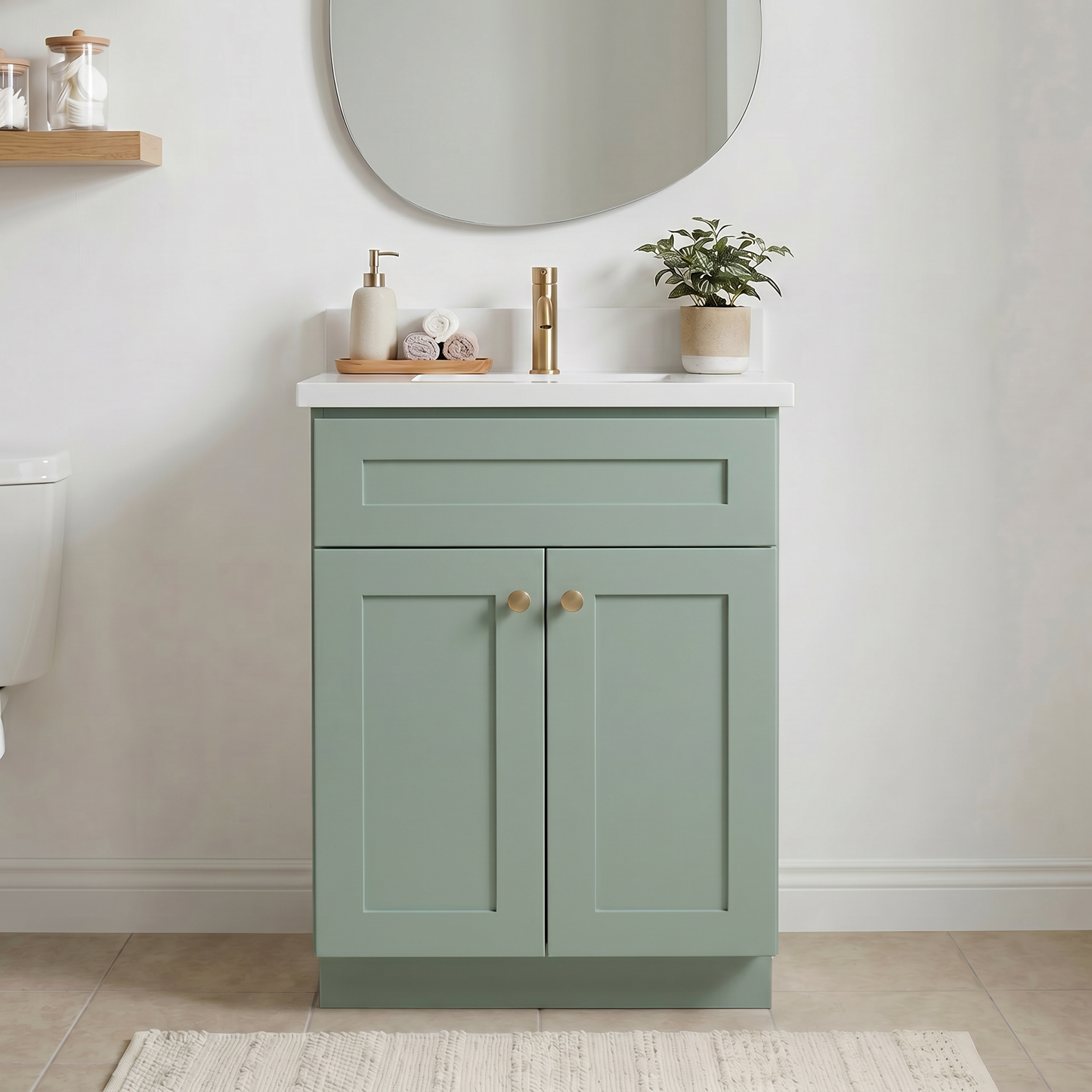 24" Olive Green Shaker Vanity – Single Sink