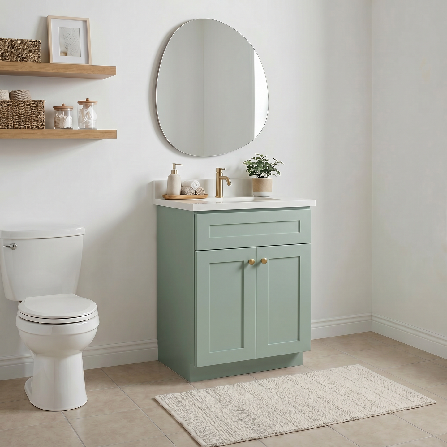 24" Olive Green Shaker Vanity – Single Sink