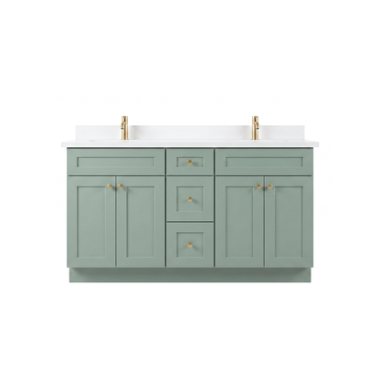 60" Olive Green Shaker Vanity – Double Sink
