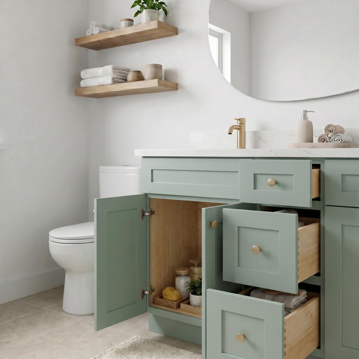 60" Olive Green Shaker Vanity – Double Sink