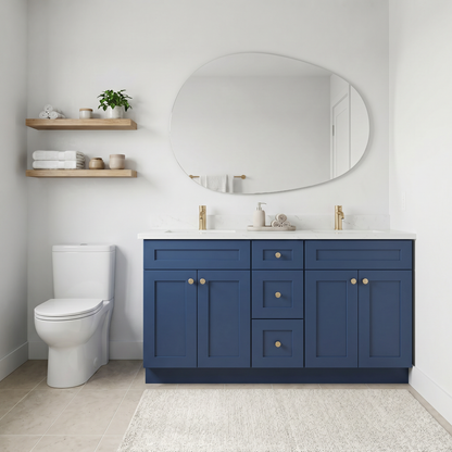 60" Navy Blue Shaker Vanity - Double Sink
