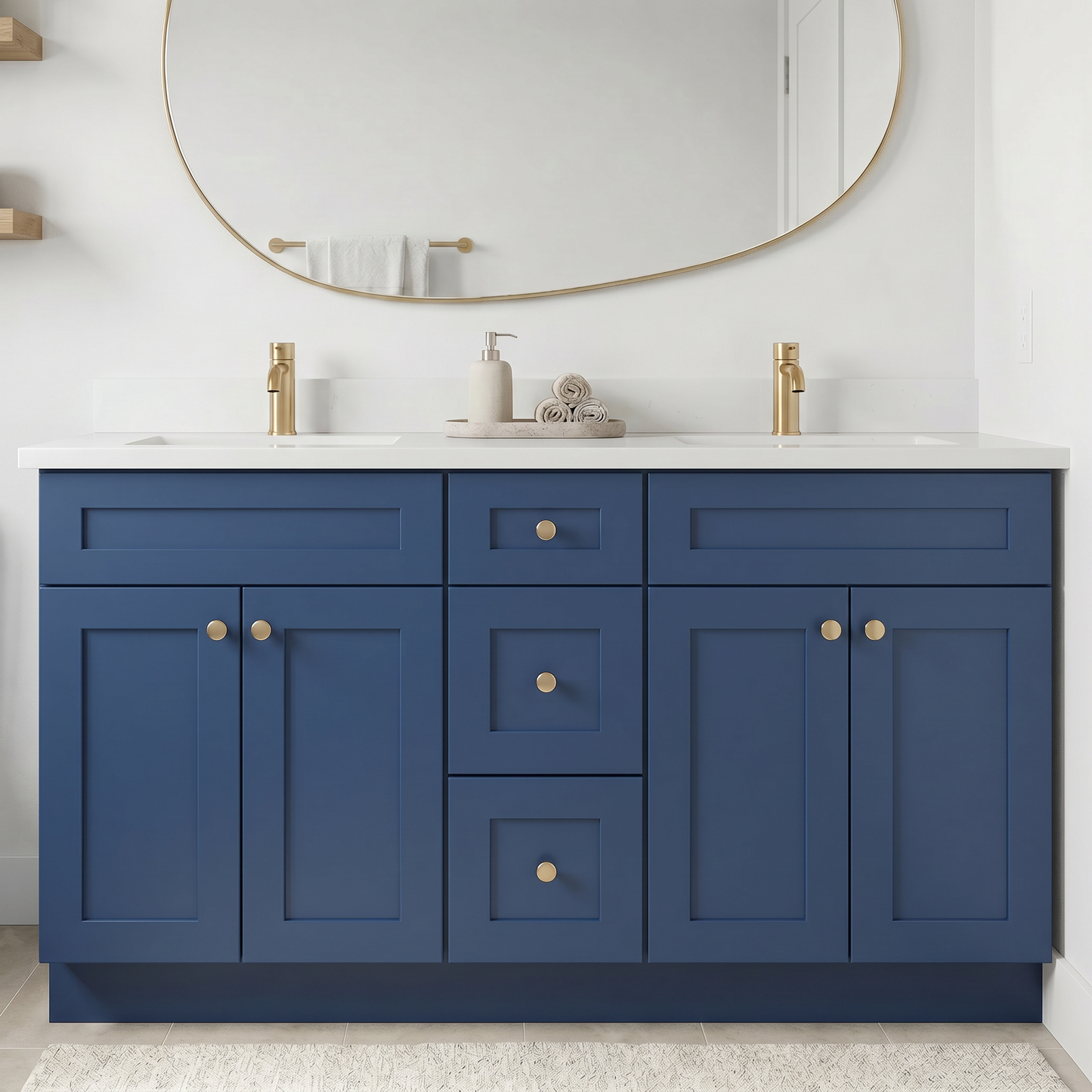 60" Navy Blue Shaker Vanity - Double Sink