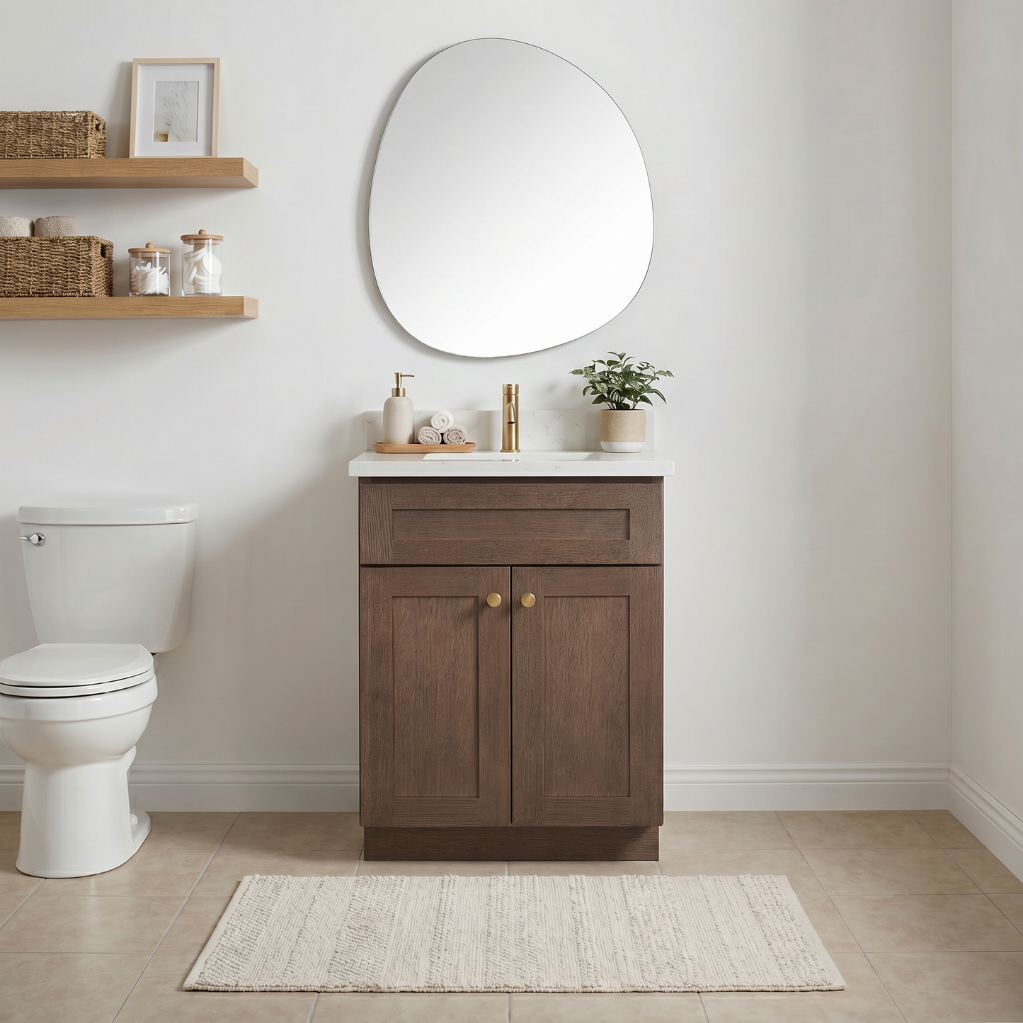 24" Coffee Bean Oak Shaker Vanity – Single Sink