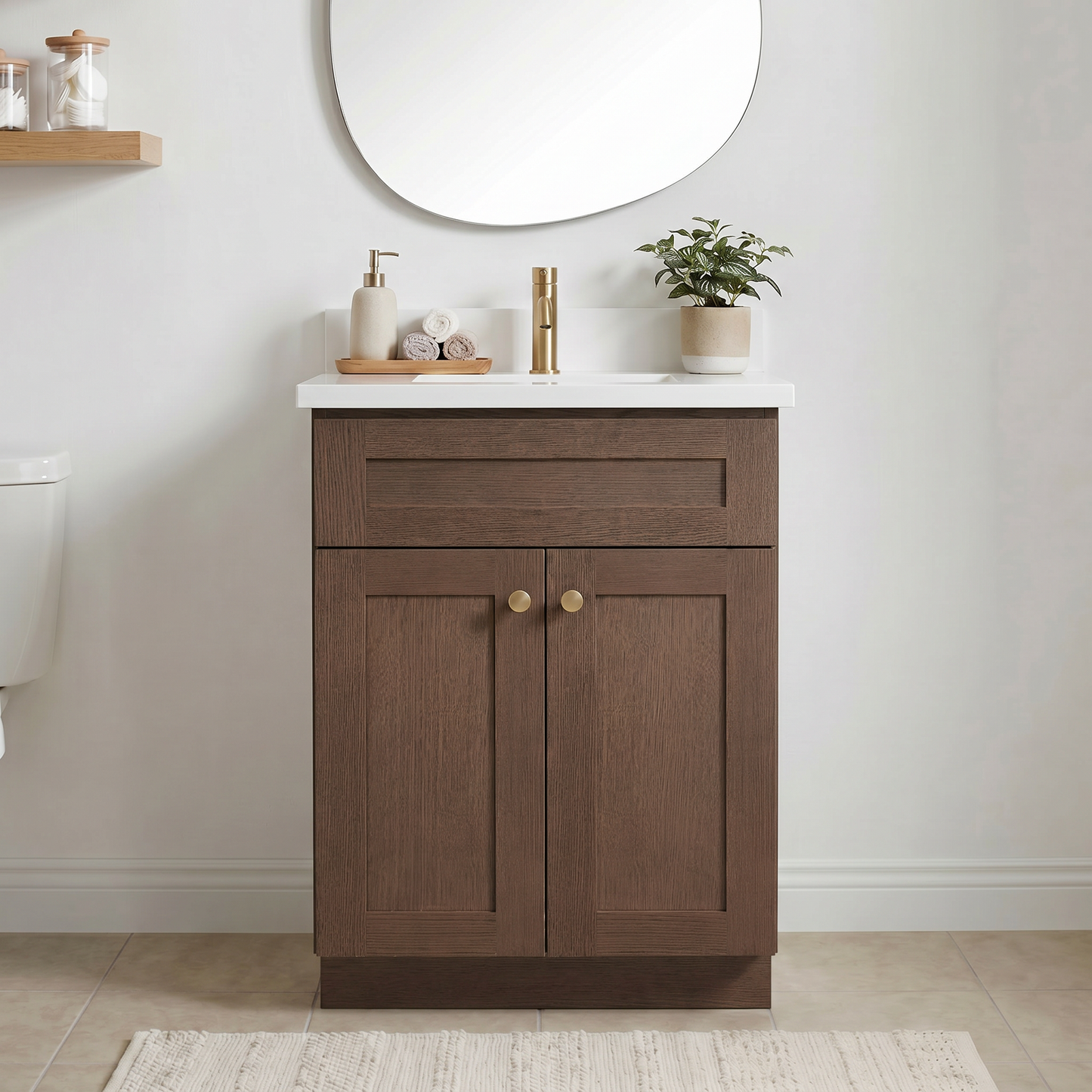 24" Coffee Bean Oak Shaker Vanity – Single Sink