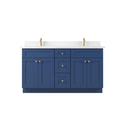 60" Navy Blue Shaker Vanity - Double Sink