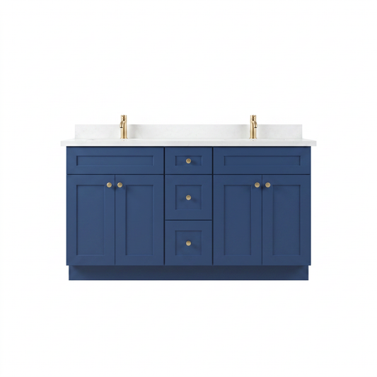 60" Navy Blue Shaker Vanity - Double Sink