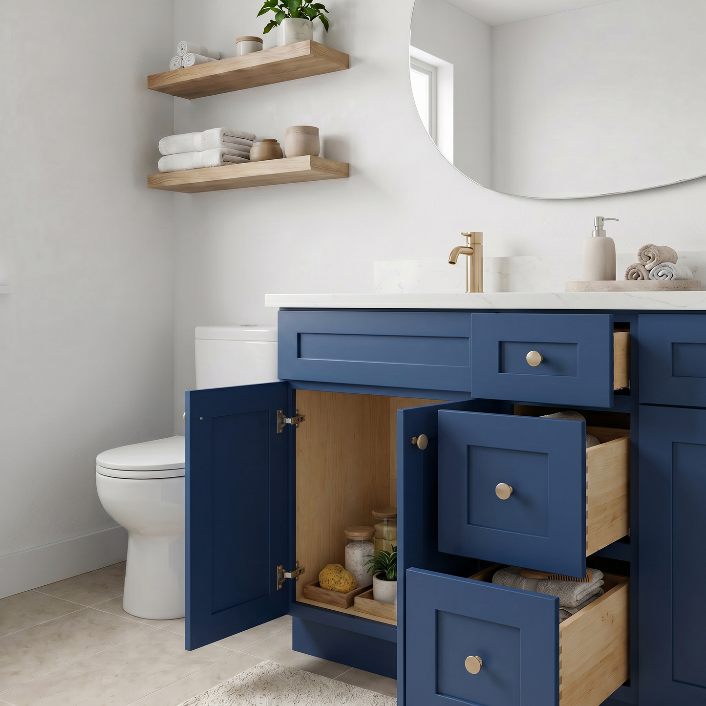 60" Navy Blue Shaker Vanity - Double Sink
