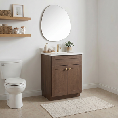 24" Coffee Bean Oak Shaker Vanity – Single Sink
