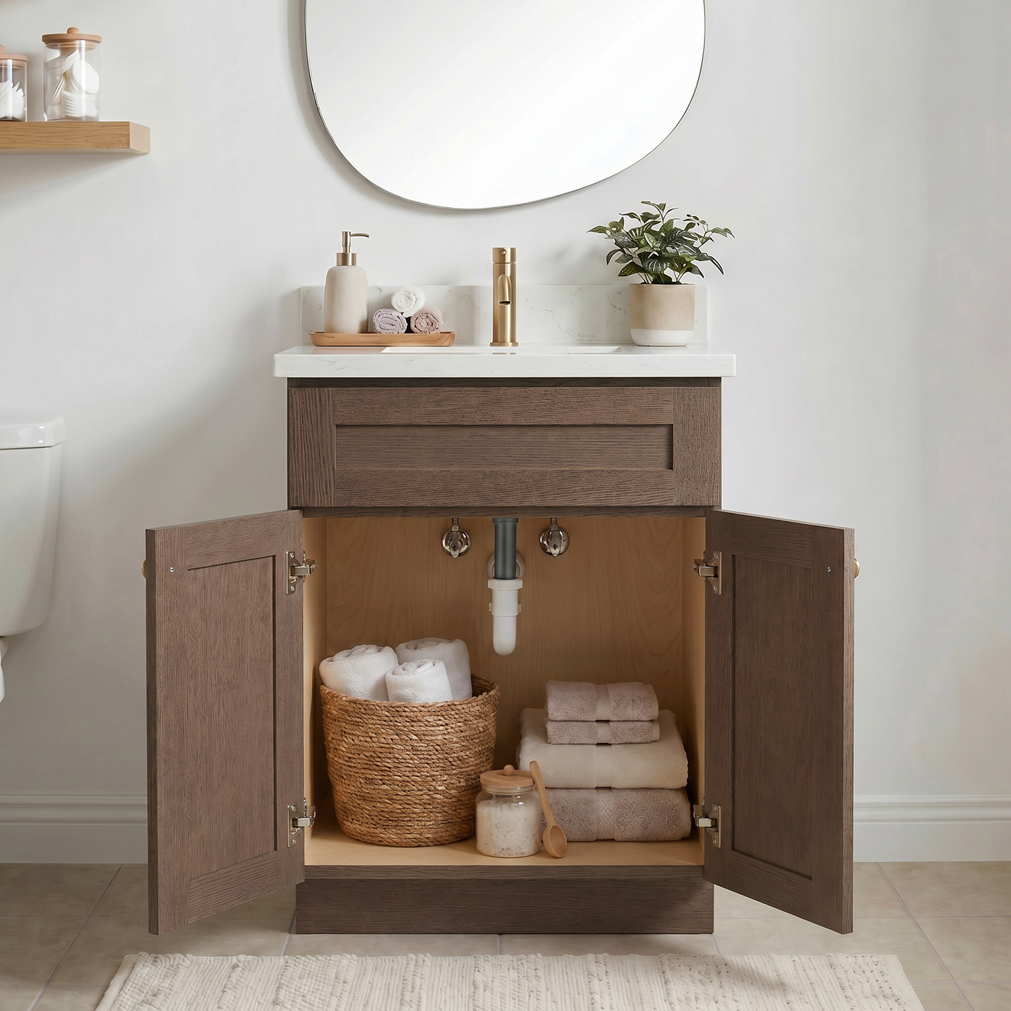 24" Coffee Bean Oak Shaker Vanity – Single Sink