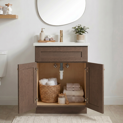 24" Coffee Bean Oak Shaker Vanity – Single Sink