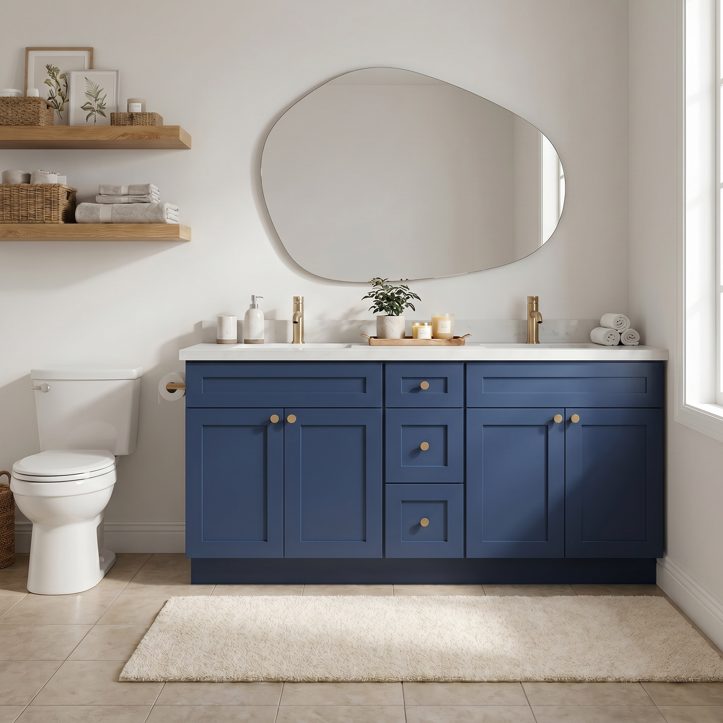 72" Navy Blue Shaker Vanity - Double Sink