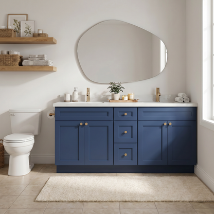 72" Navy Blue Shaker Vanity - Double Sink