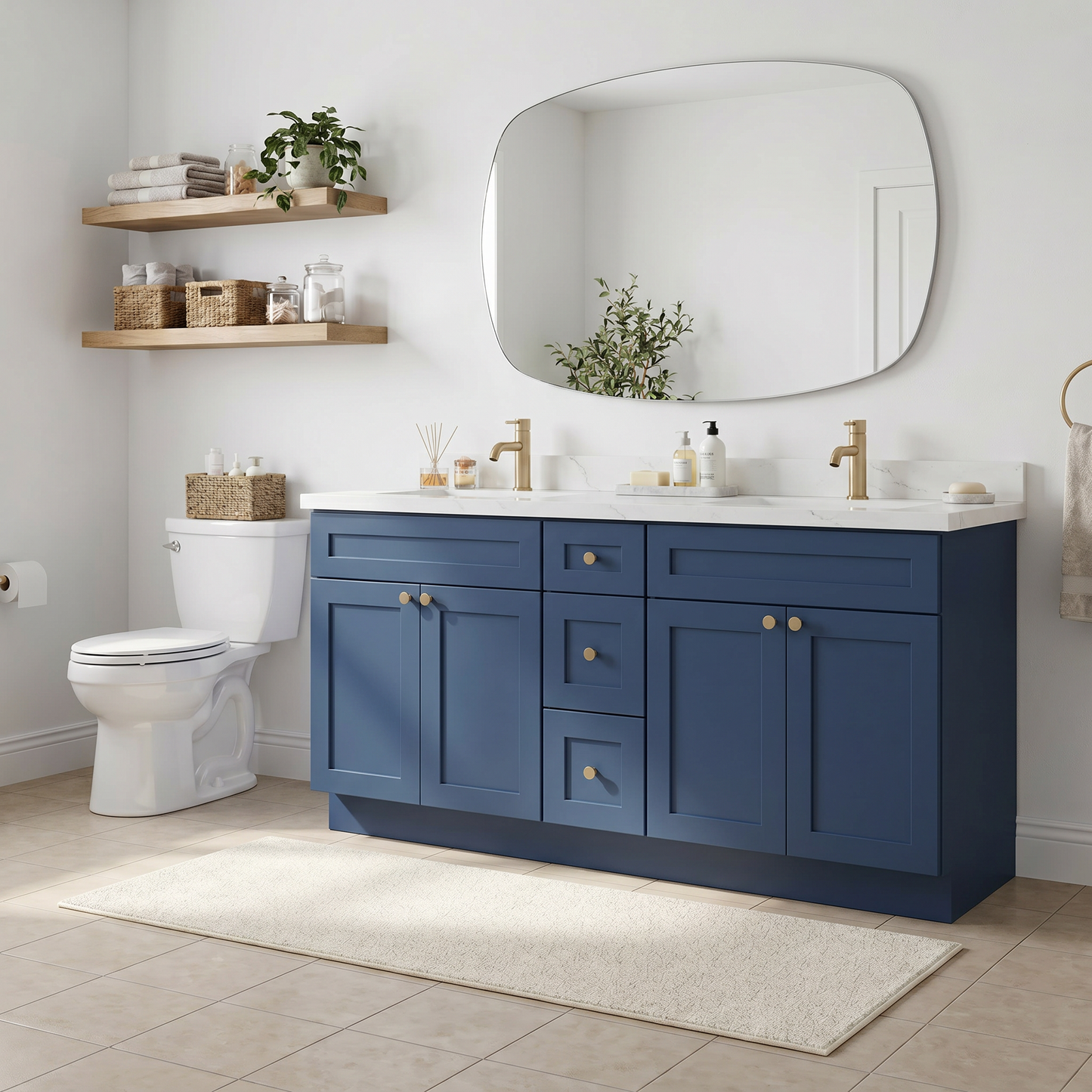 72" Navy Blue Shaker Vanity - Double Sink