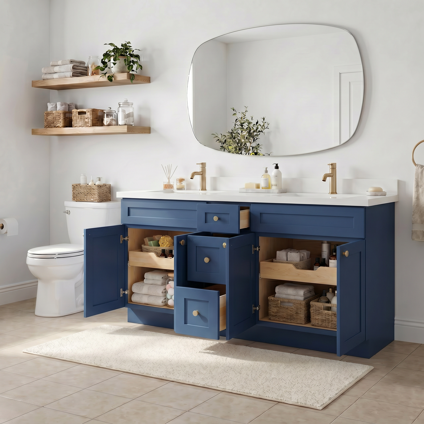 72" Navy Blue Shaker Vanity - Double Sink