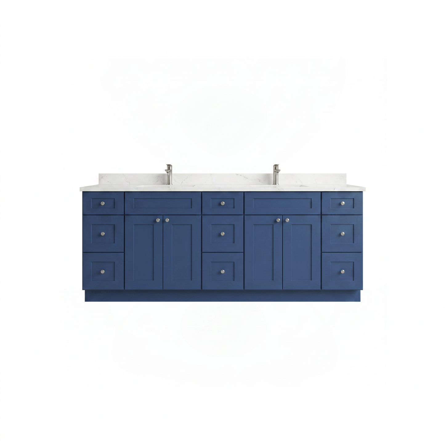 84" Navy Blue Shaker Vanity - Double Sink – 9 Drawers