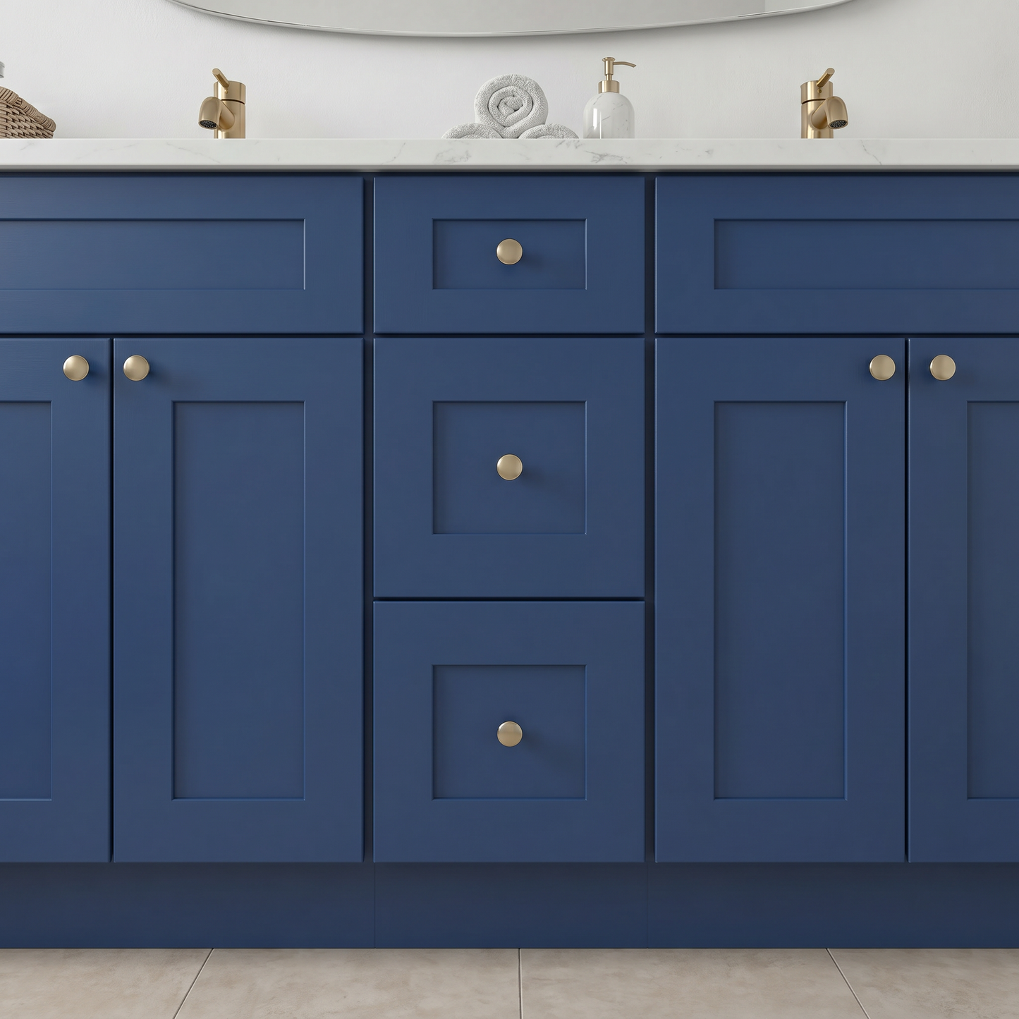 84" Navy Blue Shaker Vanity - Double Sink – 9 Drawers