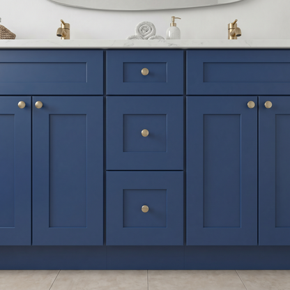 84" Navy Blue Shaker Vanity - Double Sink – 9 Drawers