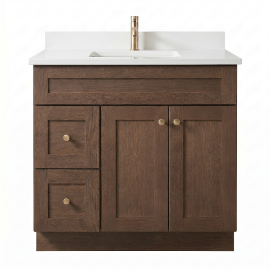 36" Coffee Bean Oak Shaker Vanity – Single Sink