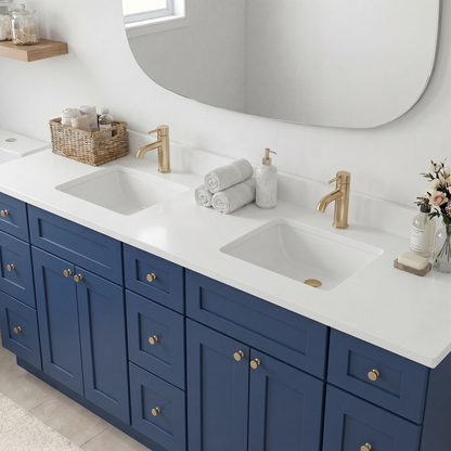 84" Navy Blue Shaker Vanity - Double Sink – 9 Drawers