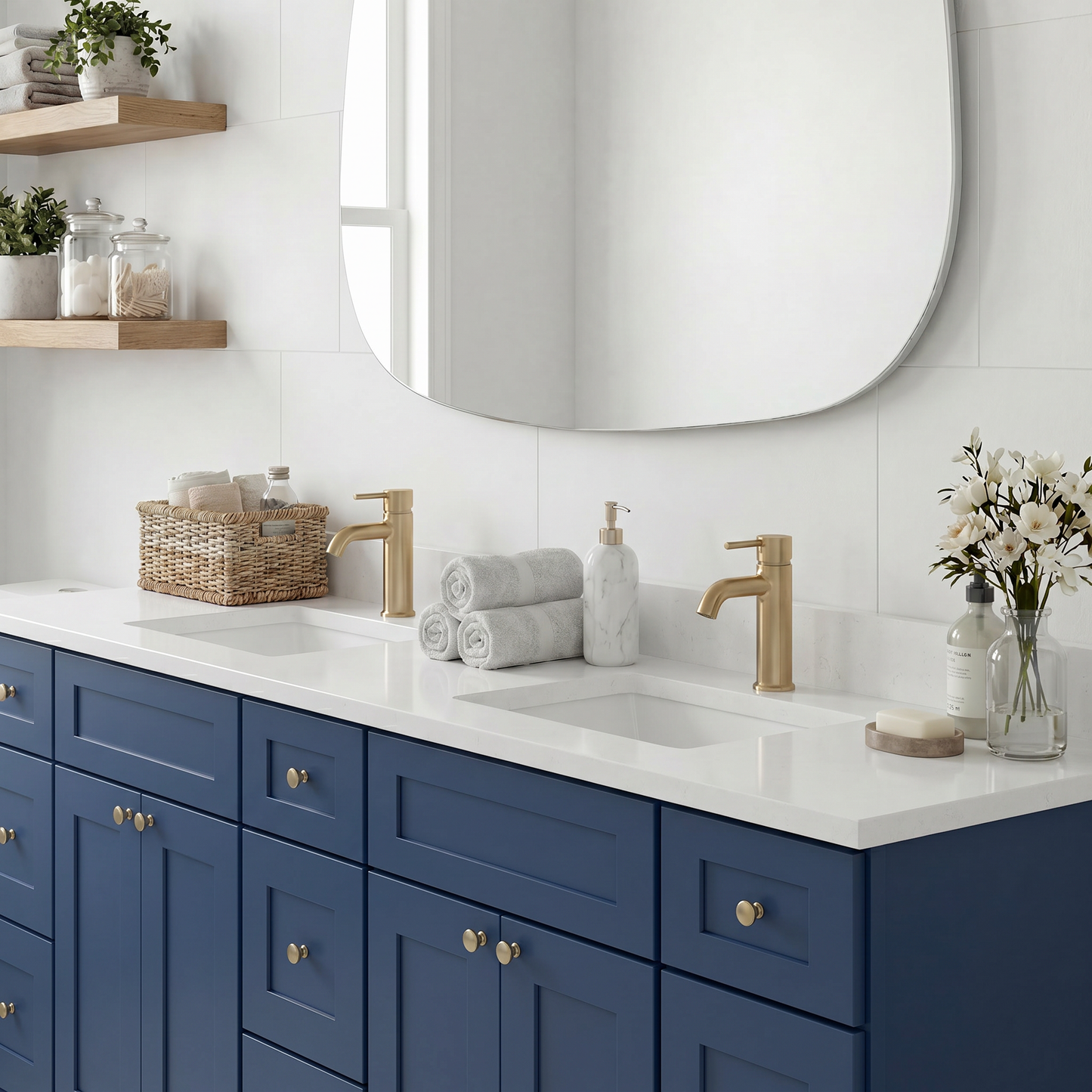 84" Navy Blue Shaker Vanity - Double Sink – 9 Drawers