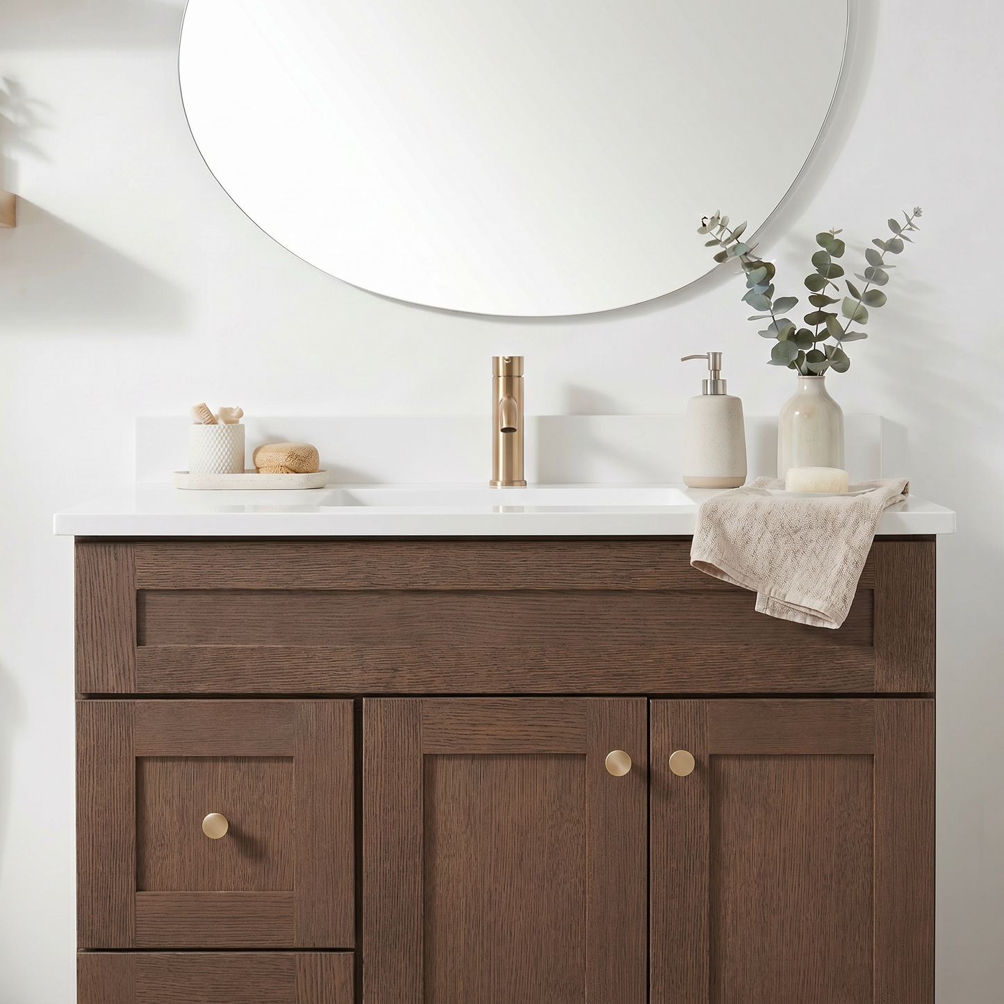 36" Coffee Bean Oak Shaker Vanity – Single Sink
