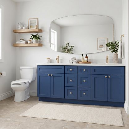 84" Navy Blue Shaker Vanity - Double Sink – 6 Drawers