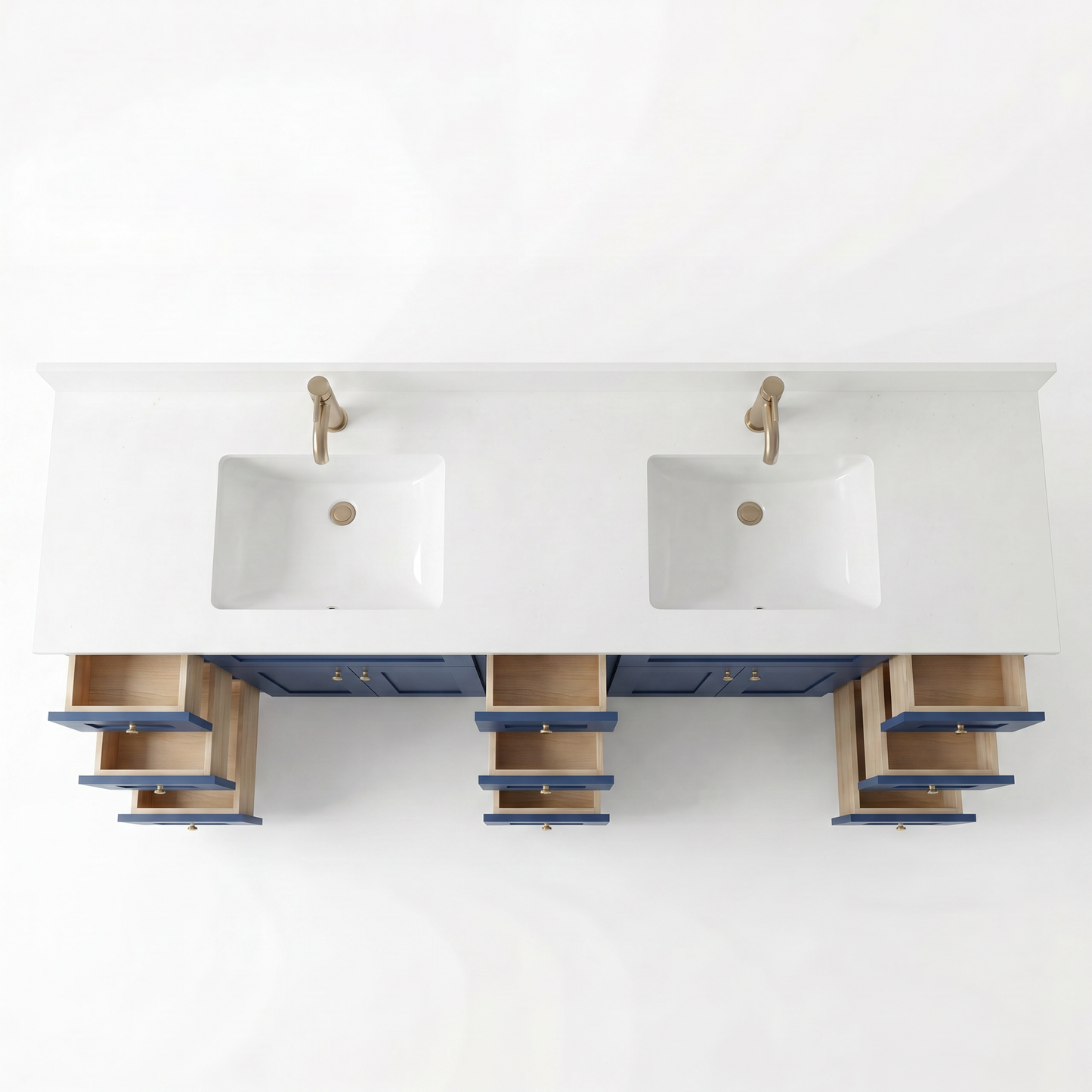84" Navy Blue Shaker Vanity - Double Sink – 9 Drawers