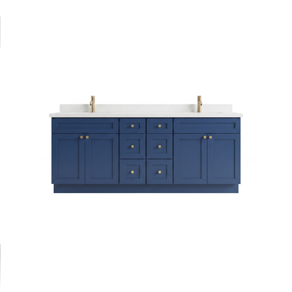 84" Navy Blue Shaker Vanity - Double Sink – 6 Drawers