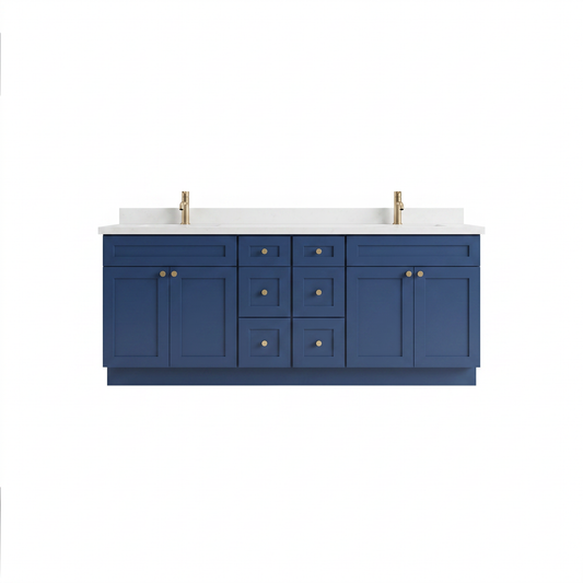 84" Navy Blue Shaker Vanity - Double Sink – 6 Drawers