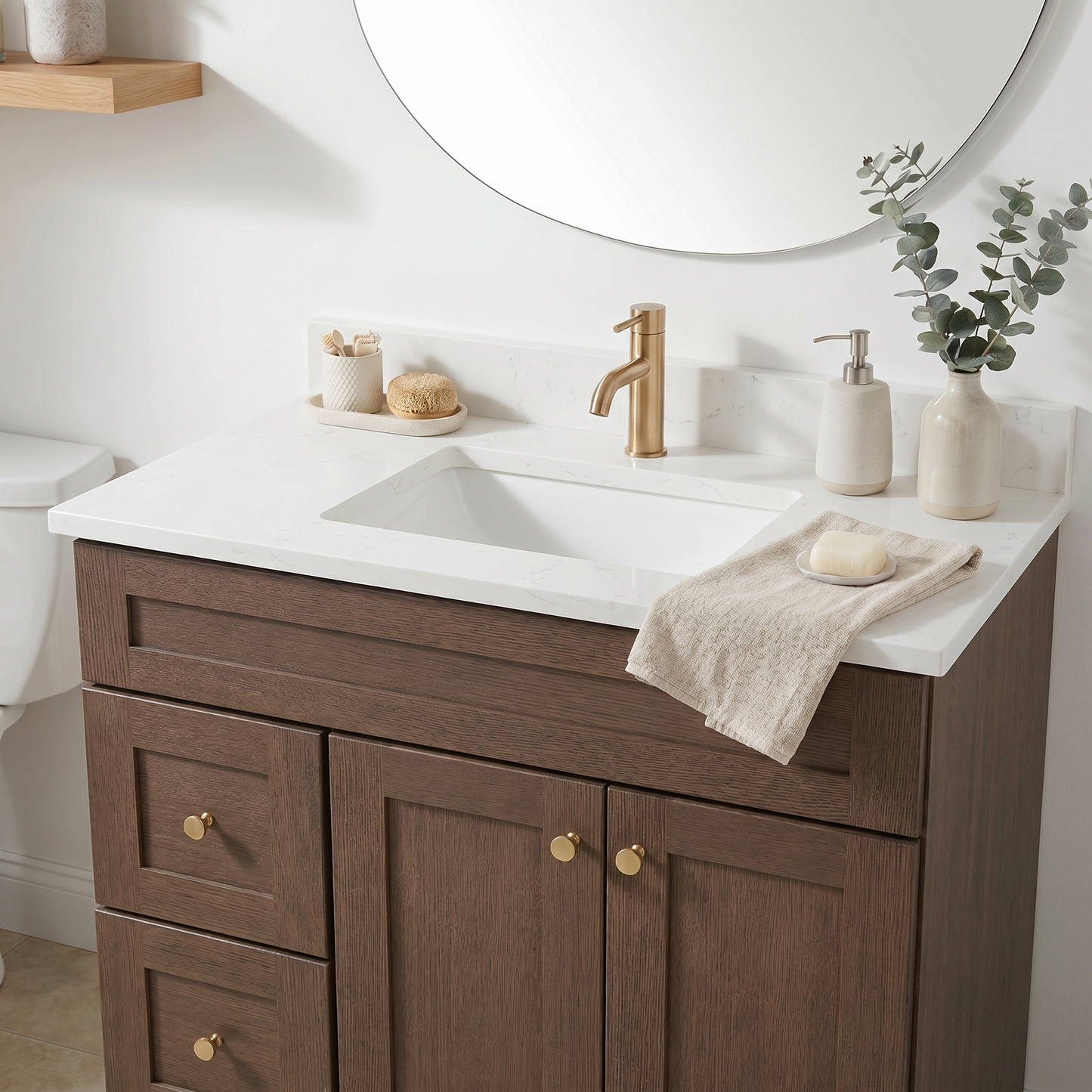 36" Coffee Bean Oak Shaker Vanity – Single Sink