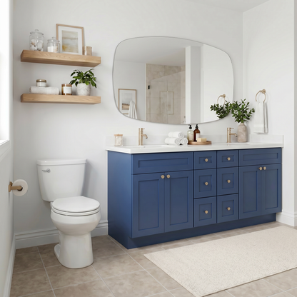 84" Navy Blue Shaker Vanity - Double Sink – 6 Drawers