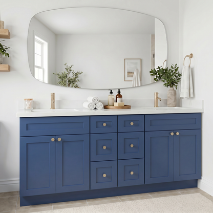 84" Navy Blue Shaker Vanity - Double Sink – 6 Drawers