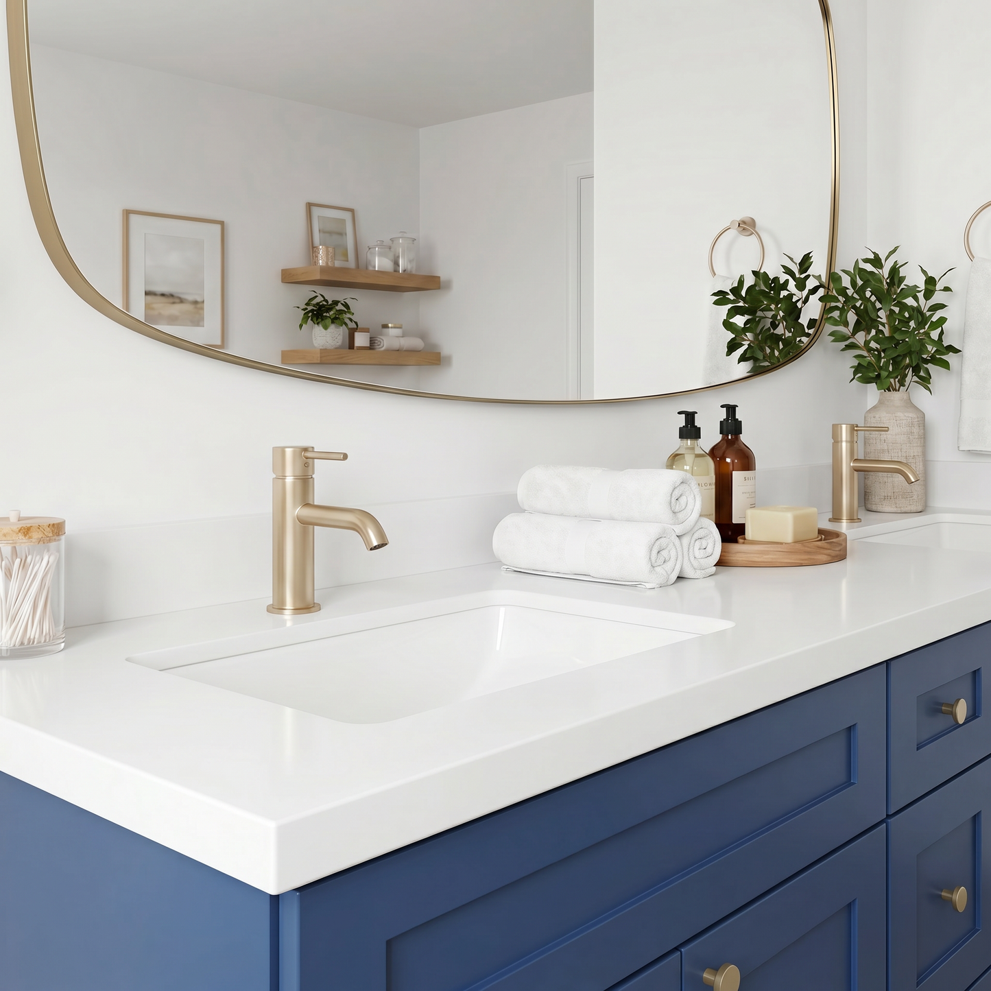 84" Navy Blue Shaker Vanity - Double Sink – 6 Drawers
