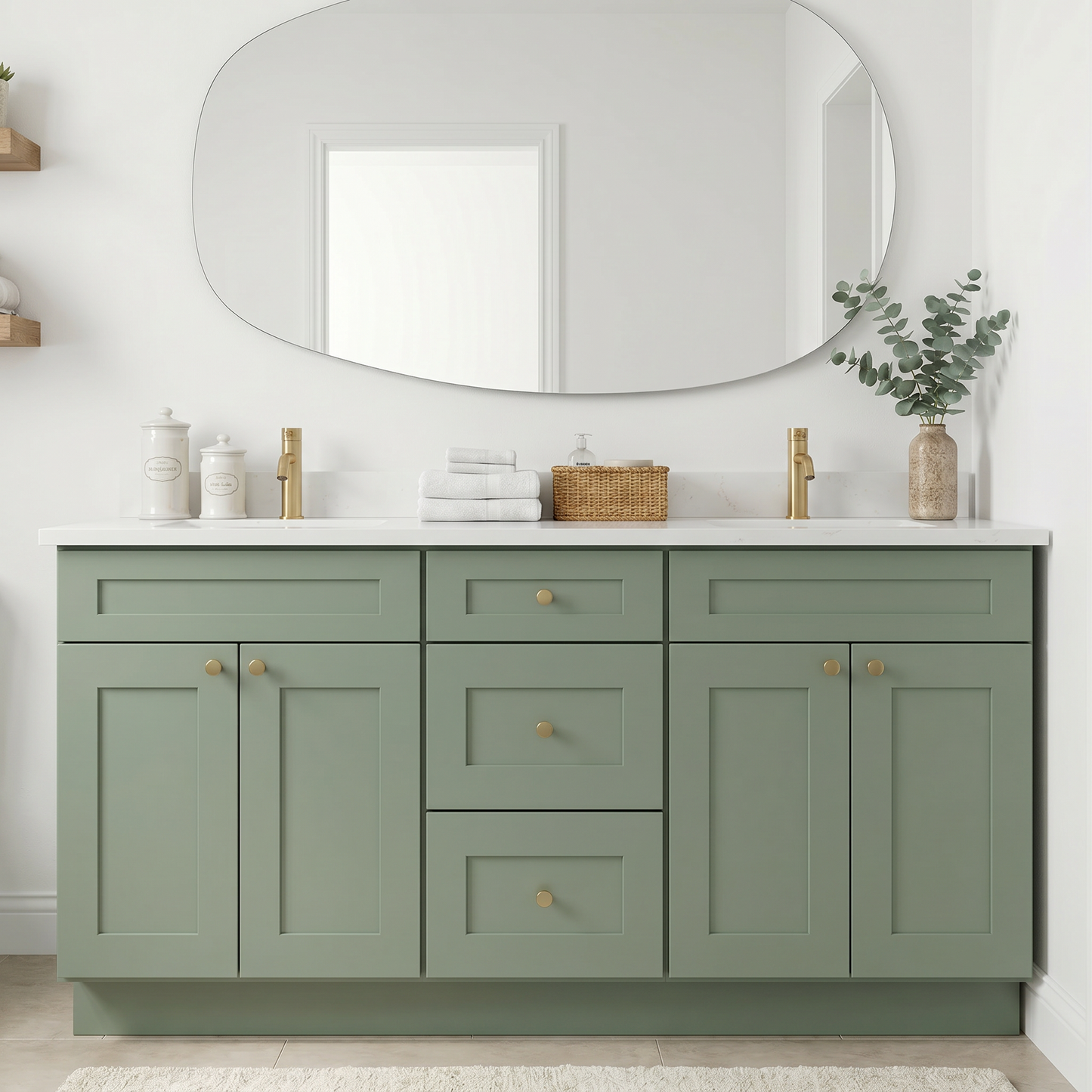 72" Olive Green Shaker Vanity – Double Sink