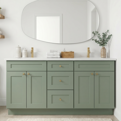72" Olive Green Shaker Vanity – Double Sink