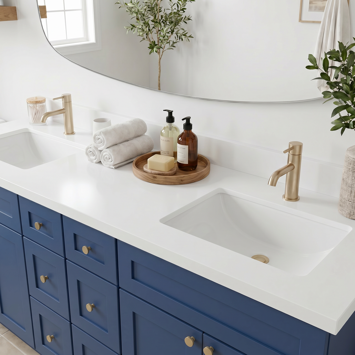 84" Navy Blue Shaker Vanity - Double Sink – 6 Drawers