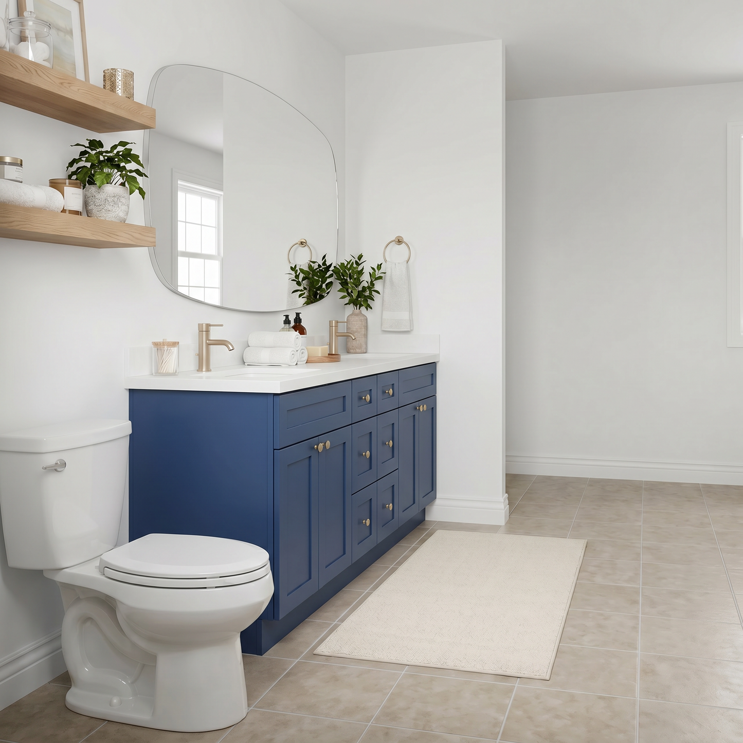 84" Navy Blue Shaker Vanity - Double Sink – 6 Drawers