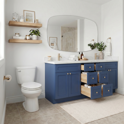 84" Navy Blue Shaker Vanity - Double Sink – 6 Drawers