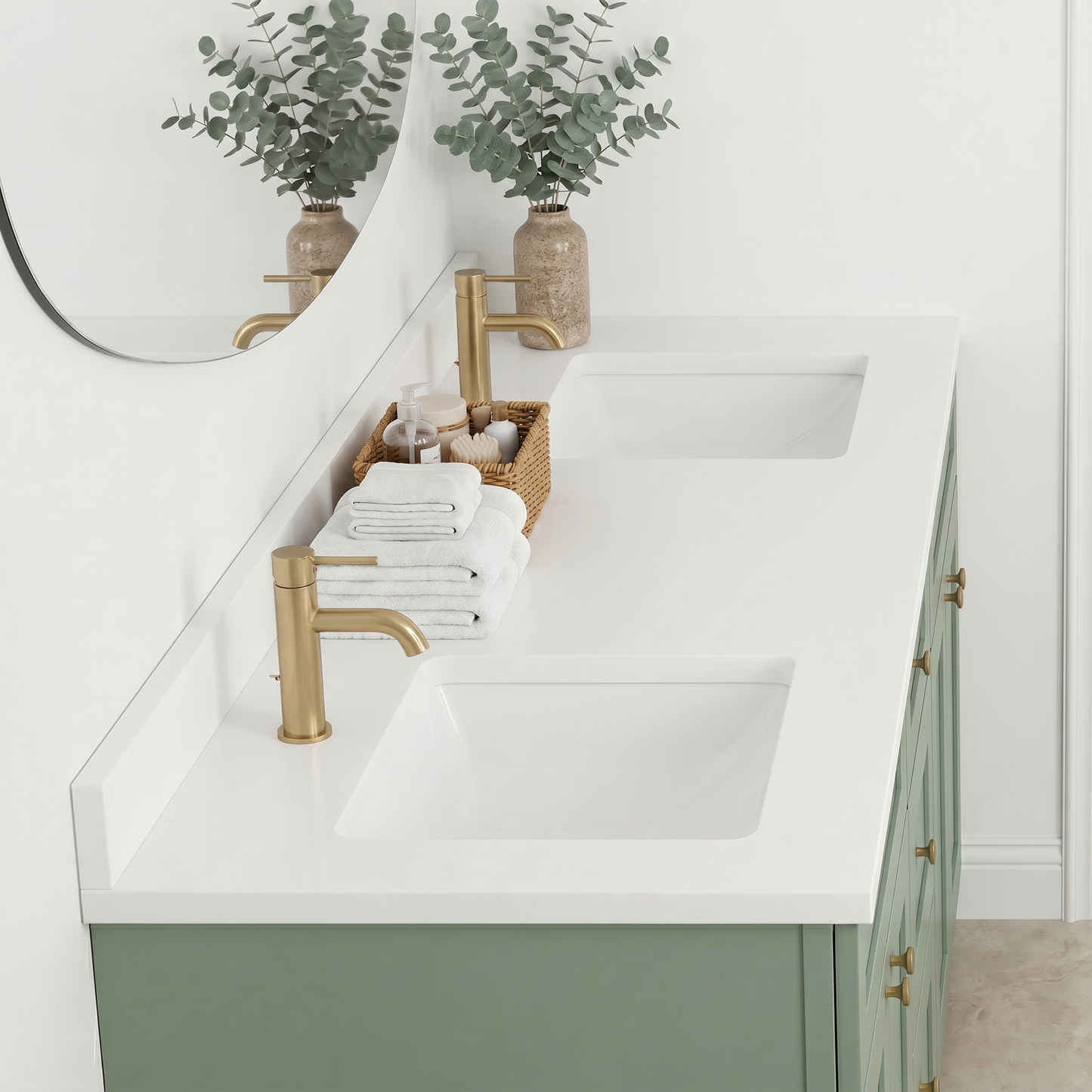 72" Olive Green Shaker Vanity – Double Sink