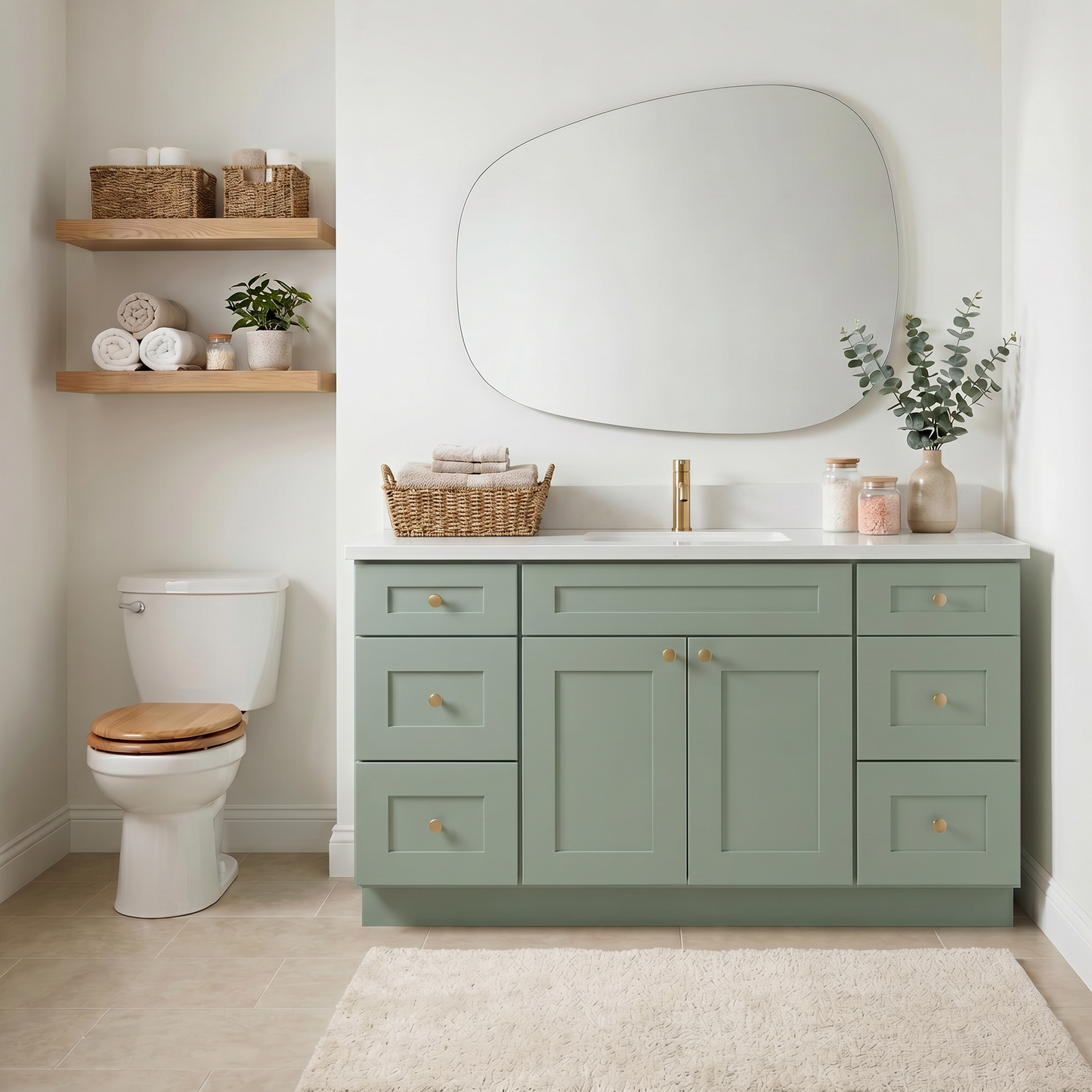 60" Olive Green Shaker Vanity – Single Sink